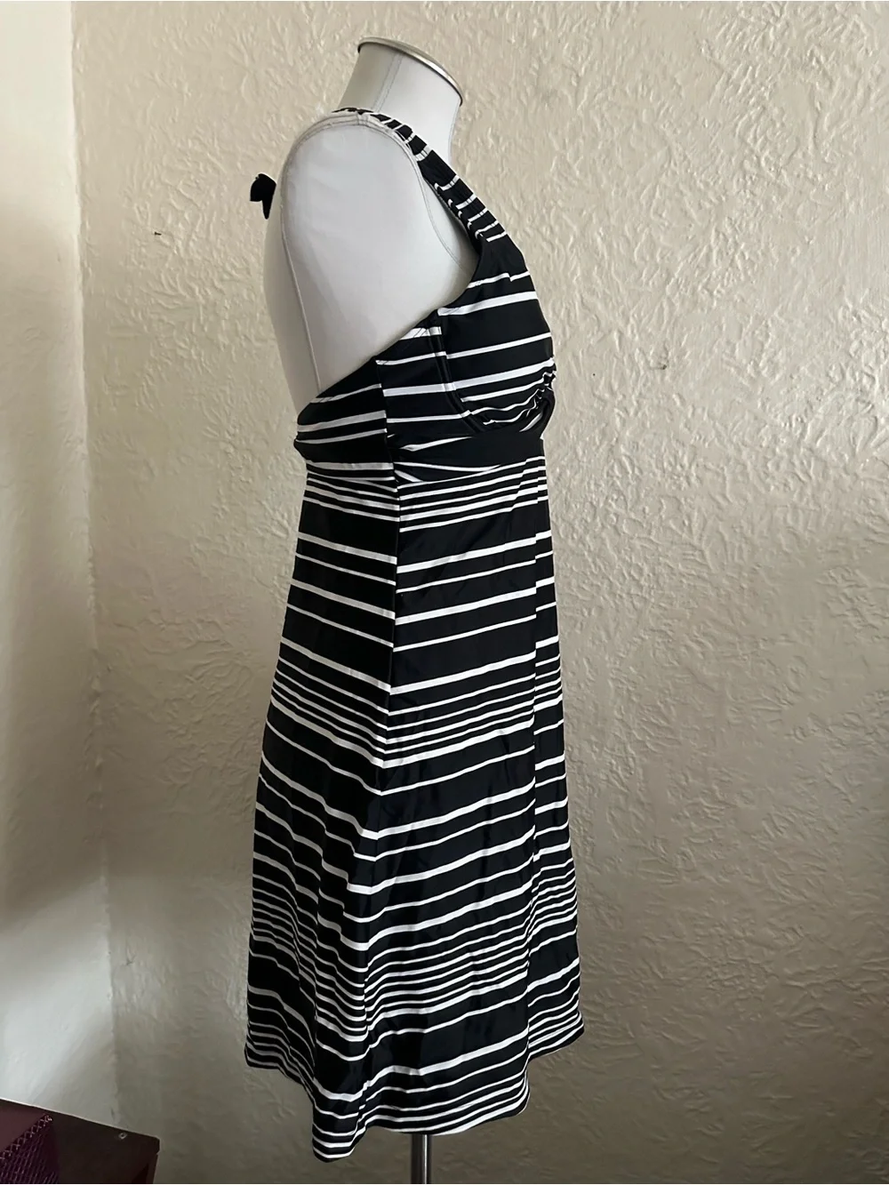 Athleta Encitas Tara Black White Stripes Halter Swim Dress